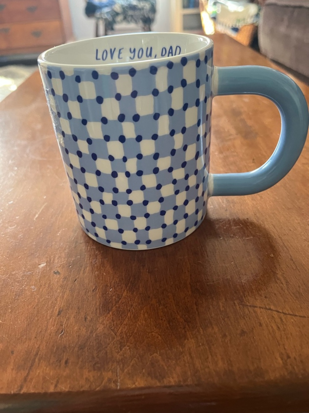Blue Checked "Love You, Dad" Ceramic Coffee Mug